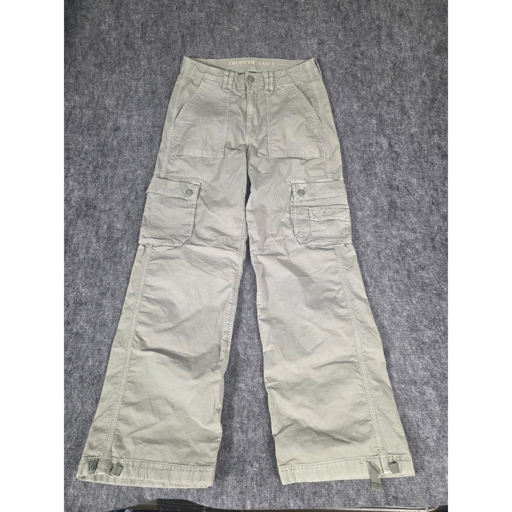 Womens Size 6 Cargo Pants Green Wide Leg American Eagle Parachute Y2K